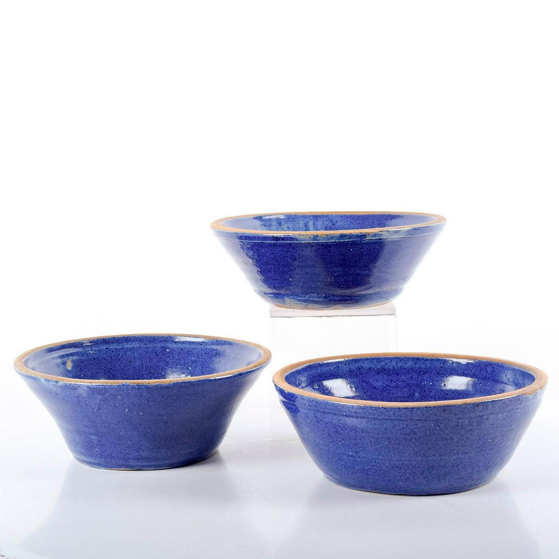 3pc Jerry Brown Pottery, Cobalt Blue Bowls (1 of 5)