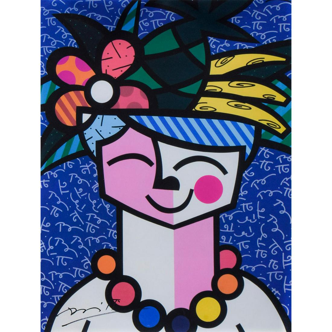 Romero Britto (Brazilian b. 1963), Signed Fine Art: Unframed. Hand signed in pen by artist on lower left corner. Comes with Certificate of Authenticity. Title - unknow. Weight - 1.0 oz. Sight size - 13"H x 9"W. Good condition. Weight: 1.0 oz Artist: Ro