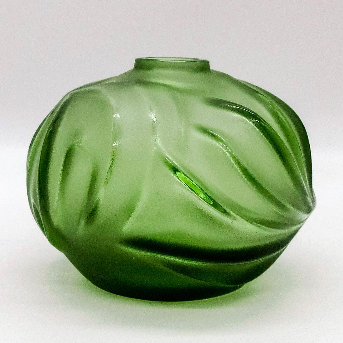 Lalique Crystal Royal Palm Vase, Green (1 of 5)