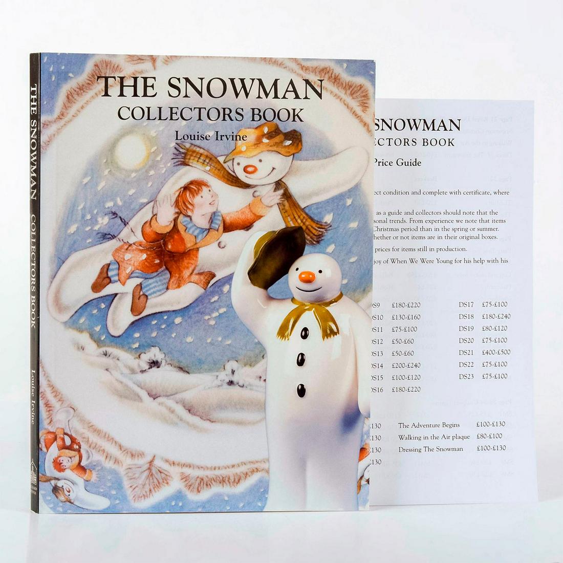 The Snowman Collectors Book, Paperback: 100-page, color illustrated, reference guide for Raymond Briggs' The Snowman collectors. Highlighting pieces Royal Doulton, Coalport, and more. Written by Louise Irvine with Richard Dennis. Photograph
