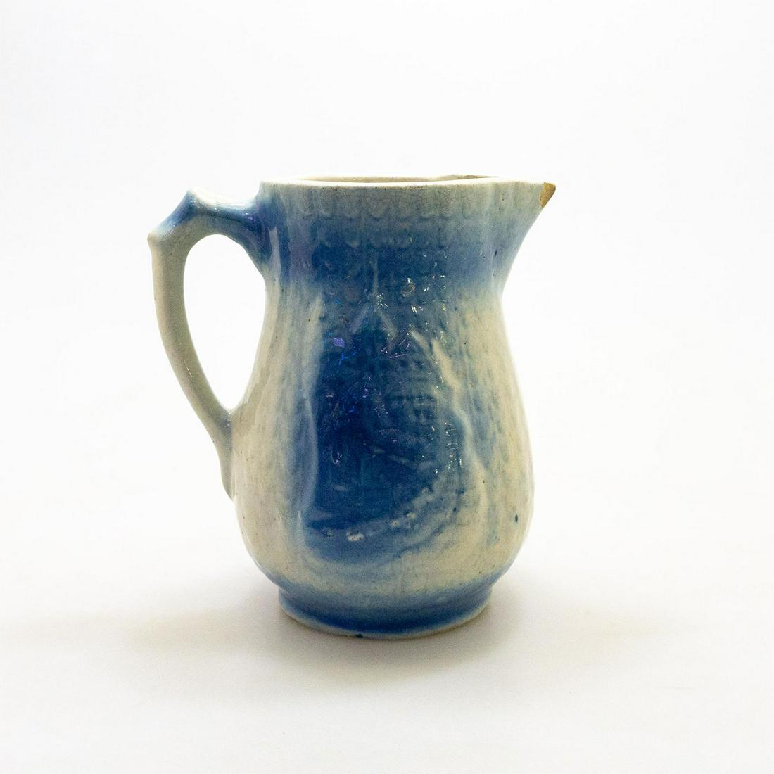 Blue Salt Glaze Pitcher with Village Scene (1 of 3)