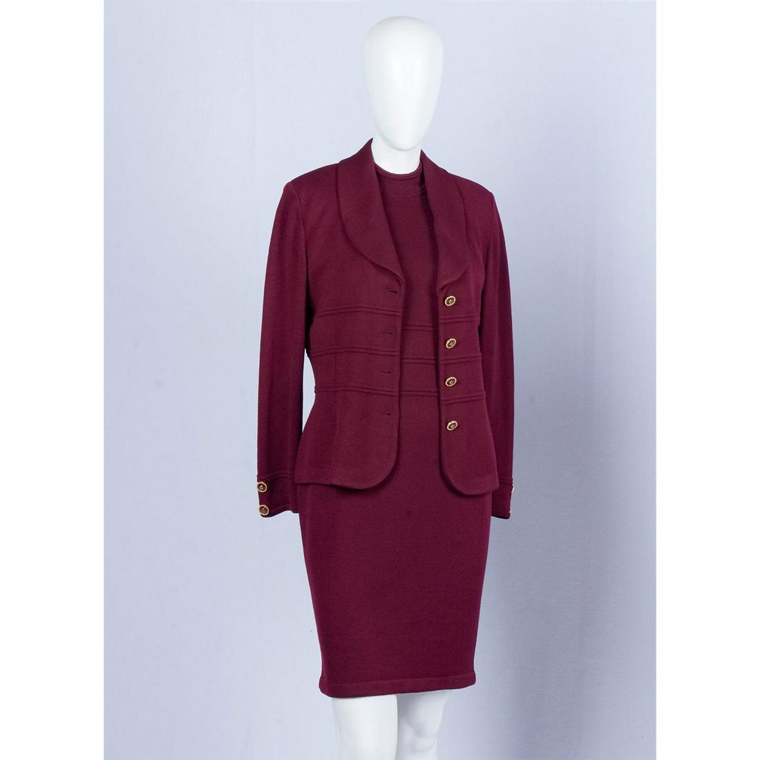 2pc St. John Burgundy Knit Jacket and Sleeveless Dress (1 of 6)