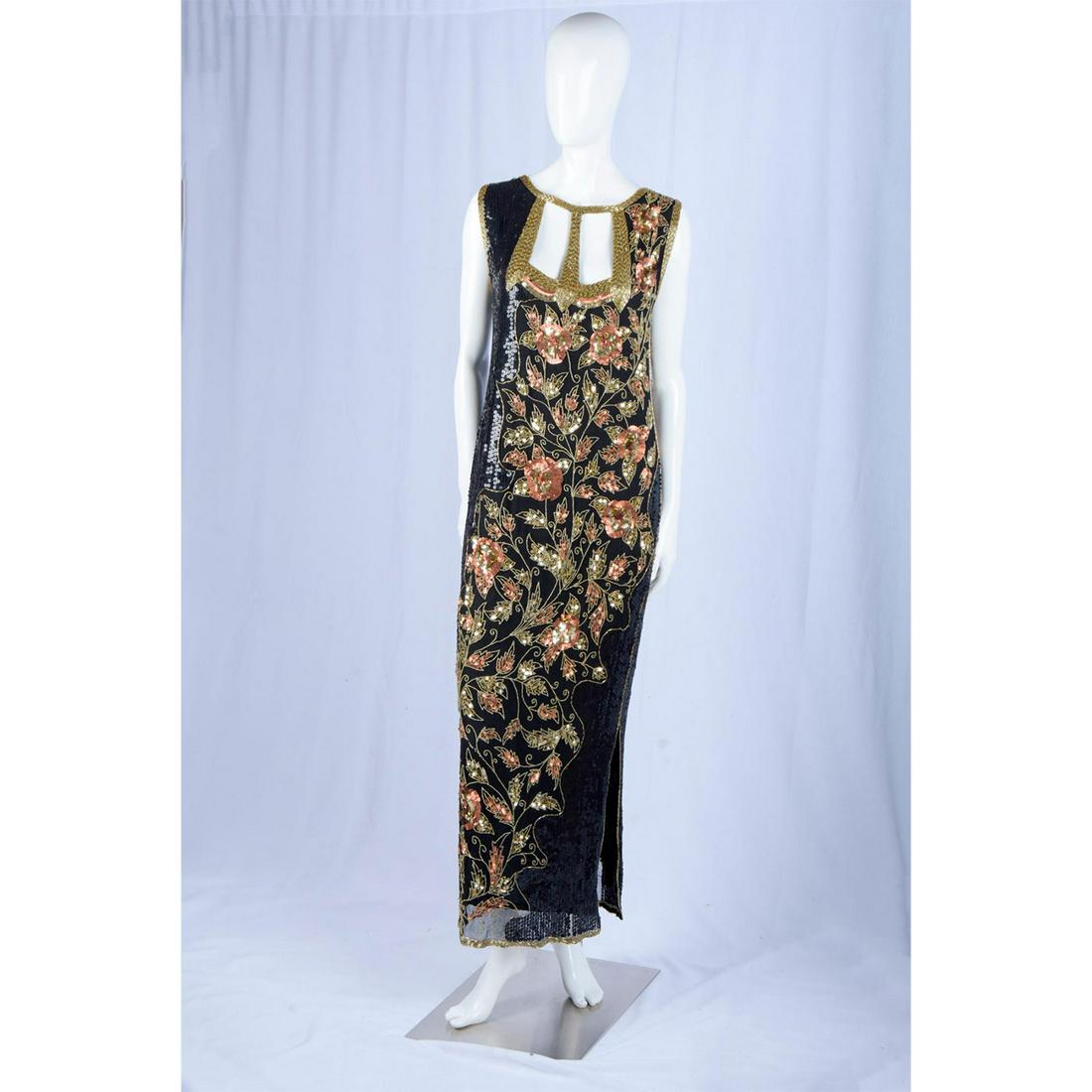 Black and Gold Beaded Straight Line Dress (1 of 6)
