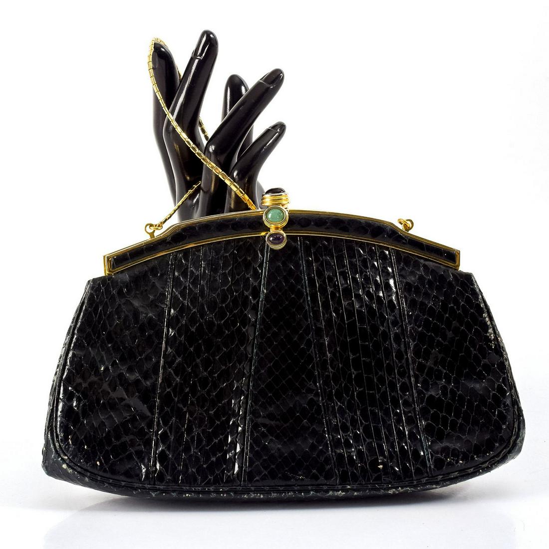 Judith Leiber Black Snakeskin Clutch Bag (1 of 4)
