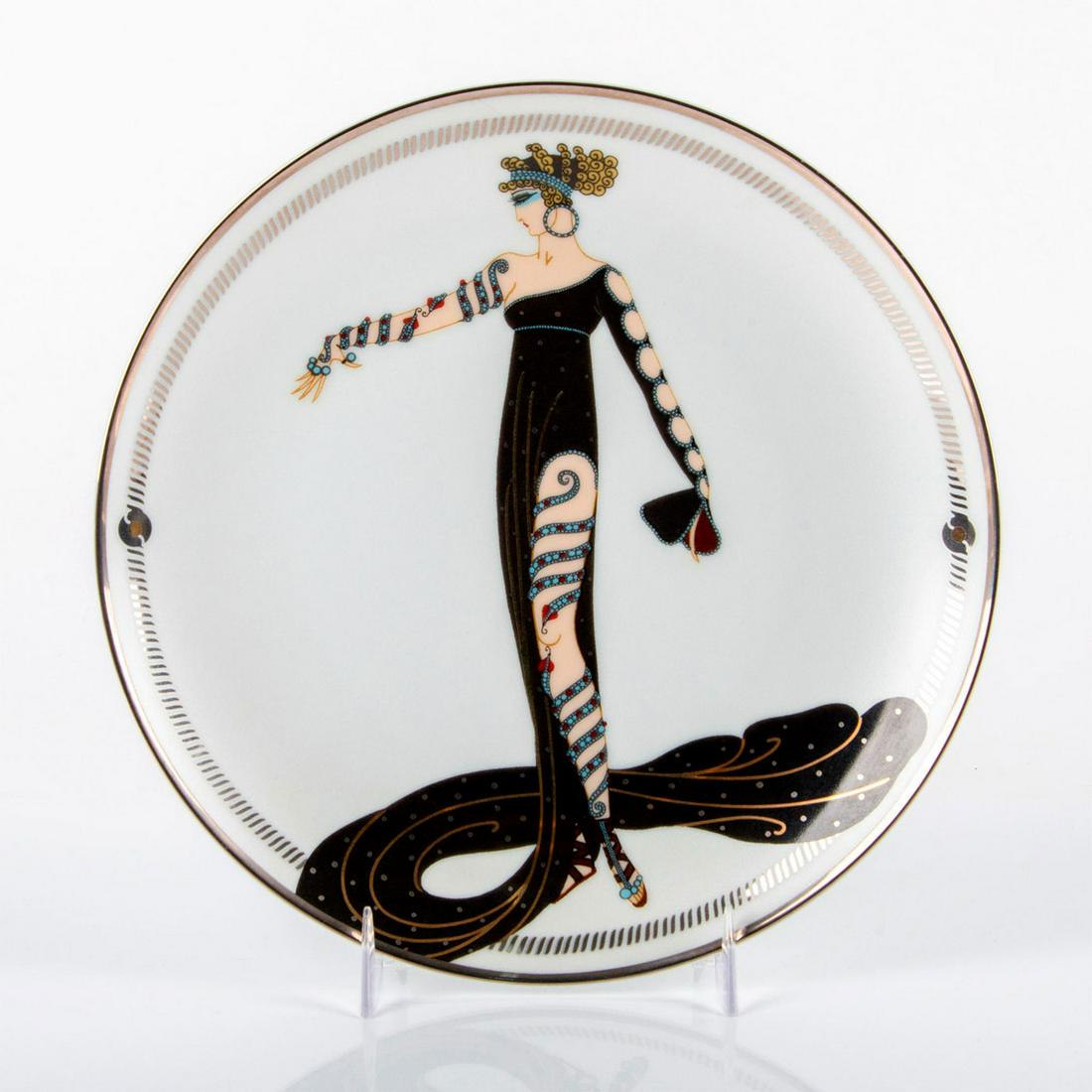 Franklin Mint House of Erte Collector Plate, La: Fine porcelain; bordered and individually hand-numbered in platinum. Includes certificate of authenticity. Limited edition of 45 firing days; edition number HI2261. Franklin Mint backstamp. Designated