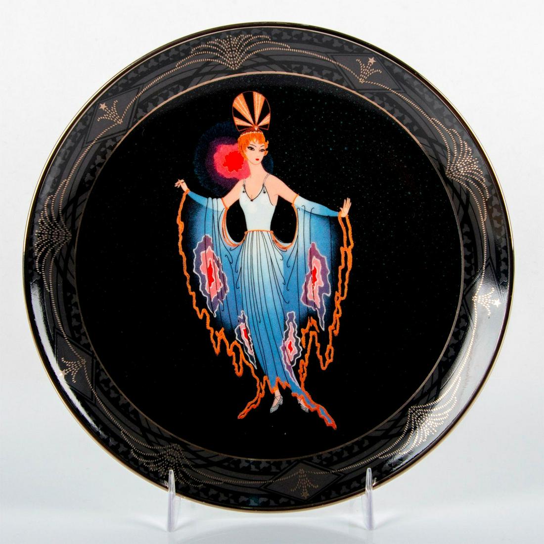 Royal Doulton House of Erte Collector Plate, Twilight: Fine porcelain; bordered and individually hand-numbered in platinum. Includes certificate of authenticity. Limited edition of 45 firing days; edition number HA4059. Royal Doulton backstamp. The Frankl