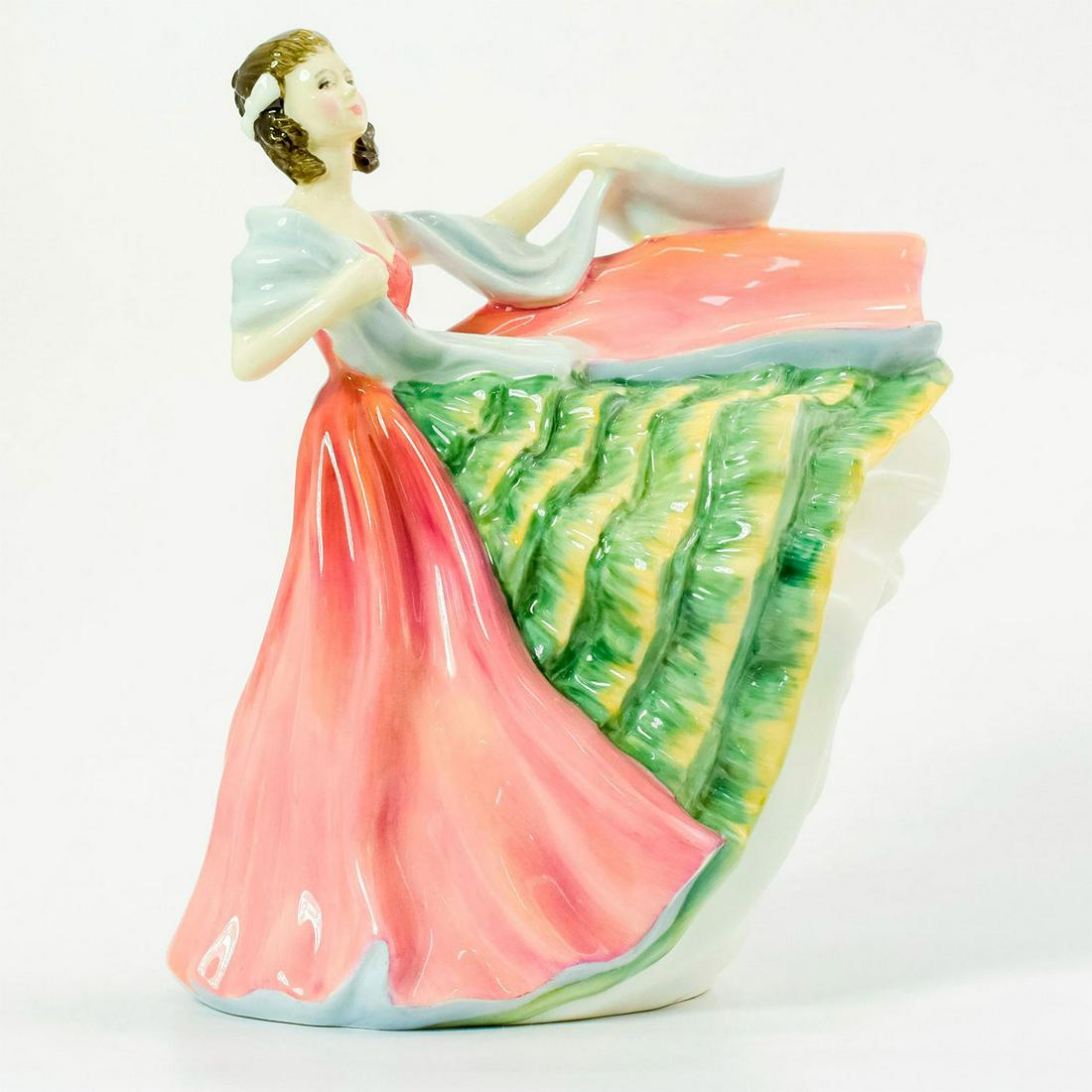 Ann HN3259 - Royal Doulton Figurine: Classic Pretty Ladies series. Lady in pink and green dress with pastel blue shawl. Royal Doulton backstamp. Artist: Douglas V. Tootle Issued: 1990-1996 Dimensions: 8"H Manufacturer: Royal Doulton Coun