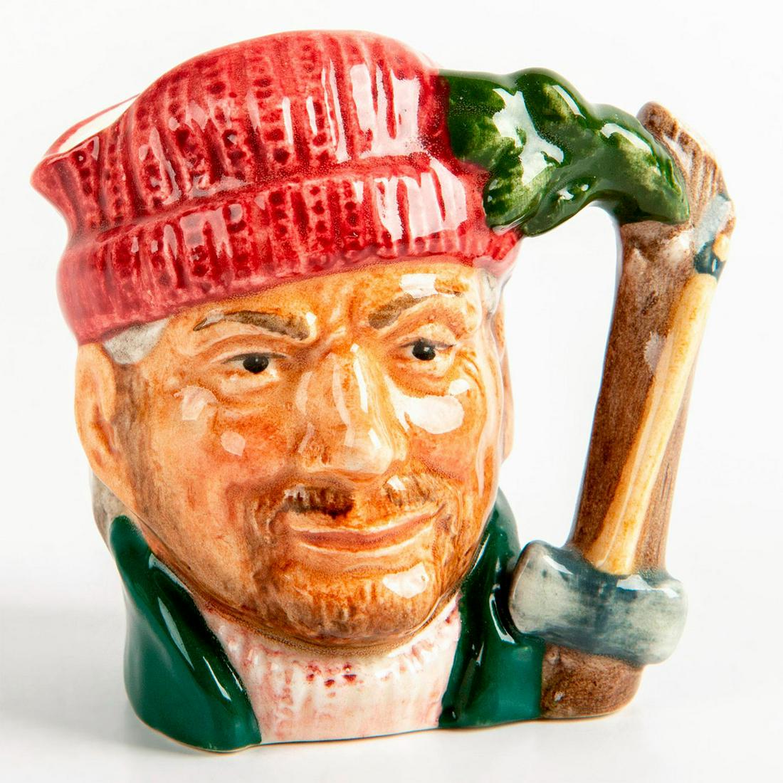 Lumberjack D6616, Rare - Mini - Royal Doulton Character Jug: Extremely rare. Pink and green coloration. Doulton backstamp. This unique size miniature of the Character Toby Jug Lumberjack was made for a short period in 1968, but few known to exist. #jug Issued: