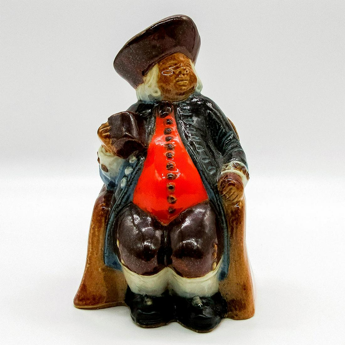 Antique Doulton Lambeth Simeon Toby Ash-pot: Simeon Toby Ash Pot with Orange Vest and Dark Blue Jacket. #tobyjugs #antique Artist: Harry Simeon Issued: 1890s Dimensions: 3"L x 3"W x 4"H Manufacturer: Doulton Lambeth Country of Origin: England