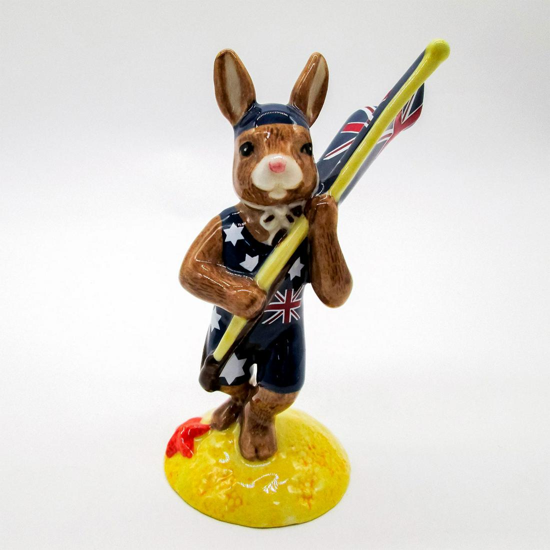 Federation Bunnykins DB224 - Royal Doulton Bunnykins: Limited edition of 2,500; produced exclusively for Dalbry Antiques and Collectables. Australian Heritage series. Royal Doulton backstamp. Includes information card. Total weight: 3.8 oz. Artist: Brian
