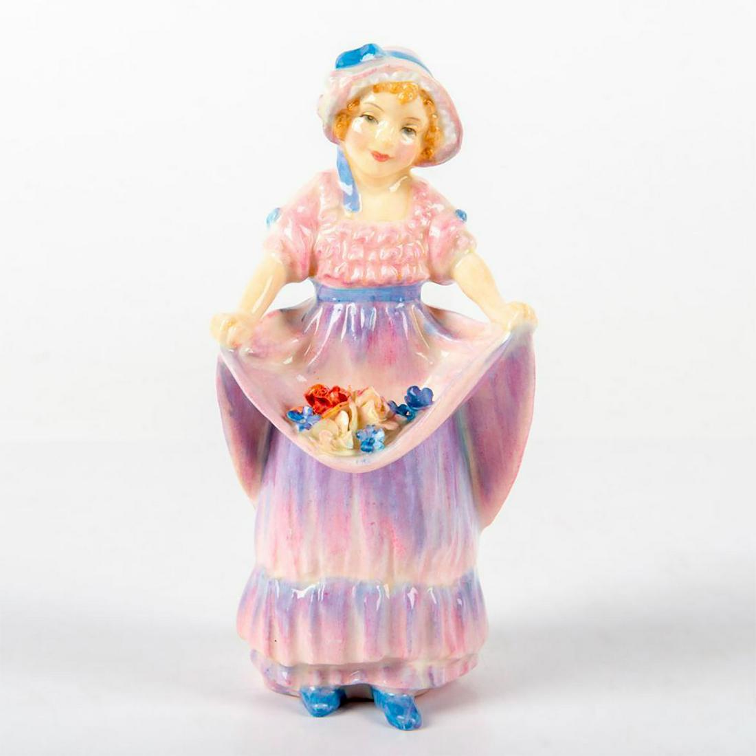 Lucy Ann HN1502 - Royal Doulton Figurine: Harradine Child Classics. Doulton backstamp. Missing blue petal; chipped petal tips. Artist: Leslie Harradine Issued: 1932 - 1951 Dimensions: 5.25"H Manufacturer: Royal Doulton Country of Origin: Engl