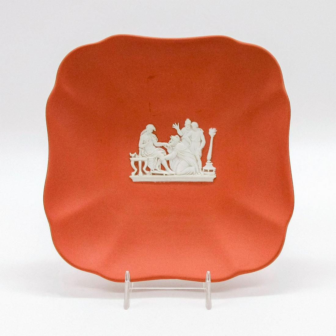 Wedgwood Terracotta Jasperware, Square Tray: Square tray with scalloped corners in terracotta ground with Neoclassical scene in white relief. Impressed Wedgwood backstamp. #wedgwood #jasperware Issued: 1957 Dimensions: 4.25"L x 4.25"W x .75"H Ma