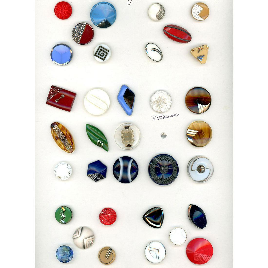 A CARD OF ASSORTED COLORED GLASS DECO BUTTONS (1 of 5)