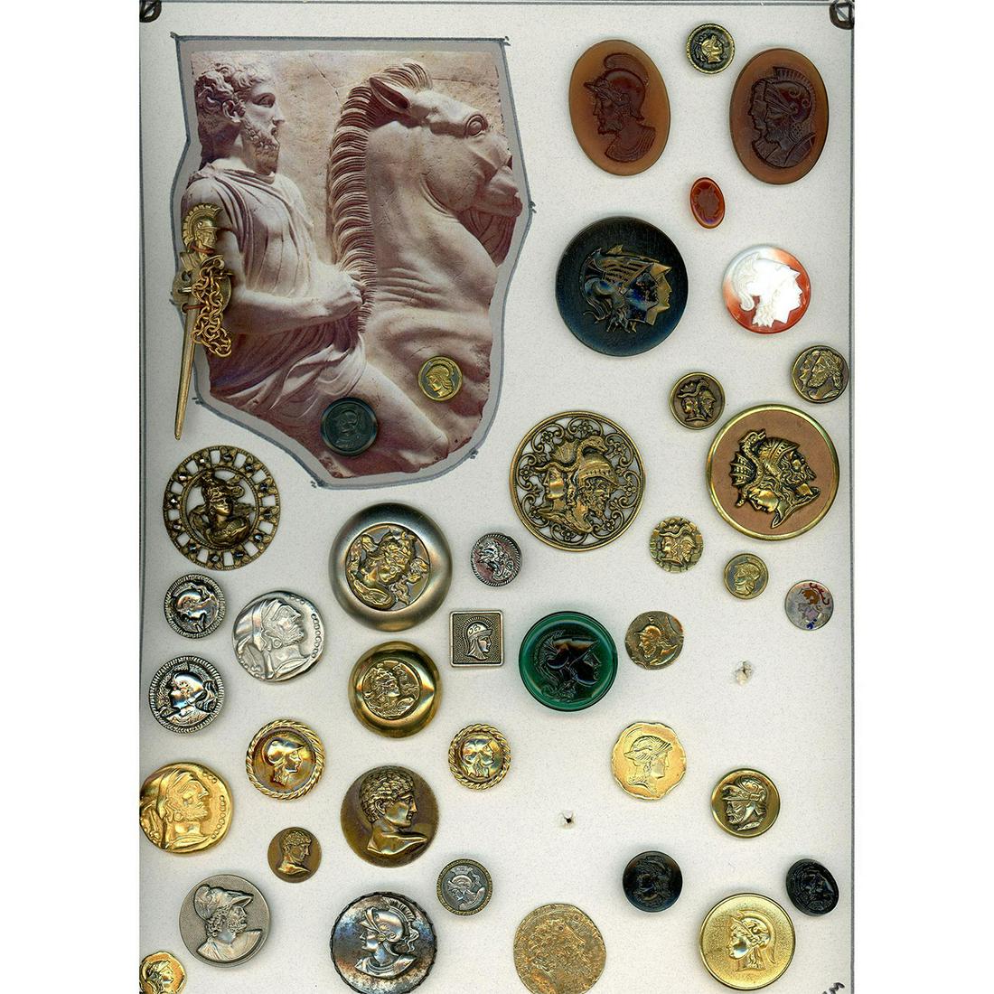 A FULL CARD OF ASSORTED MATERIAL HEAD BUTTONS (1 of 5)