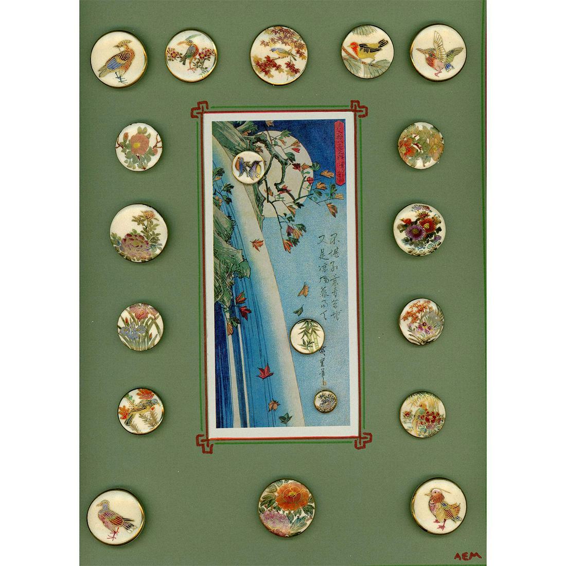 A CARD OF ASSORTED SATSUMA POTTERY BUTTONS (1 of 5)