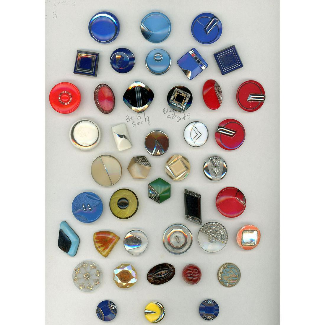 A CARD OF DIV. 3 ASSORTED DECO DESIGN GLASS BUTTONS (1 of 4)