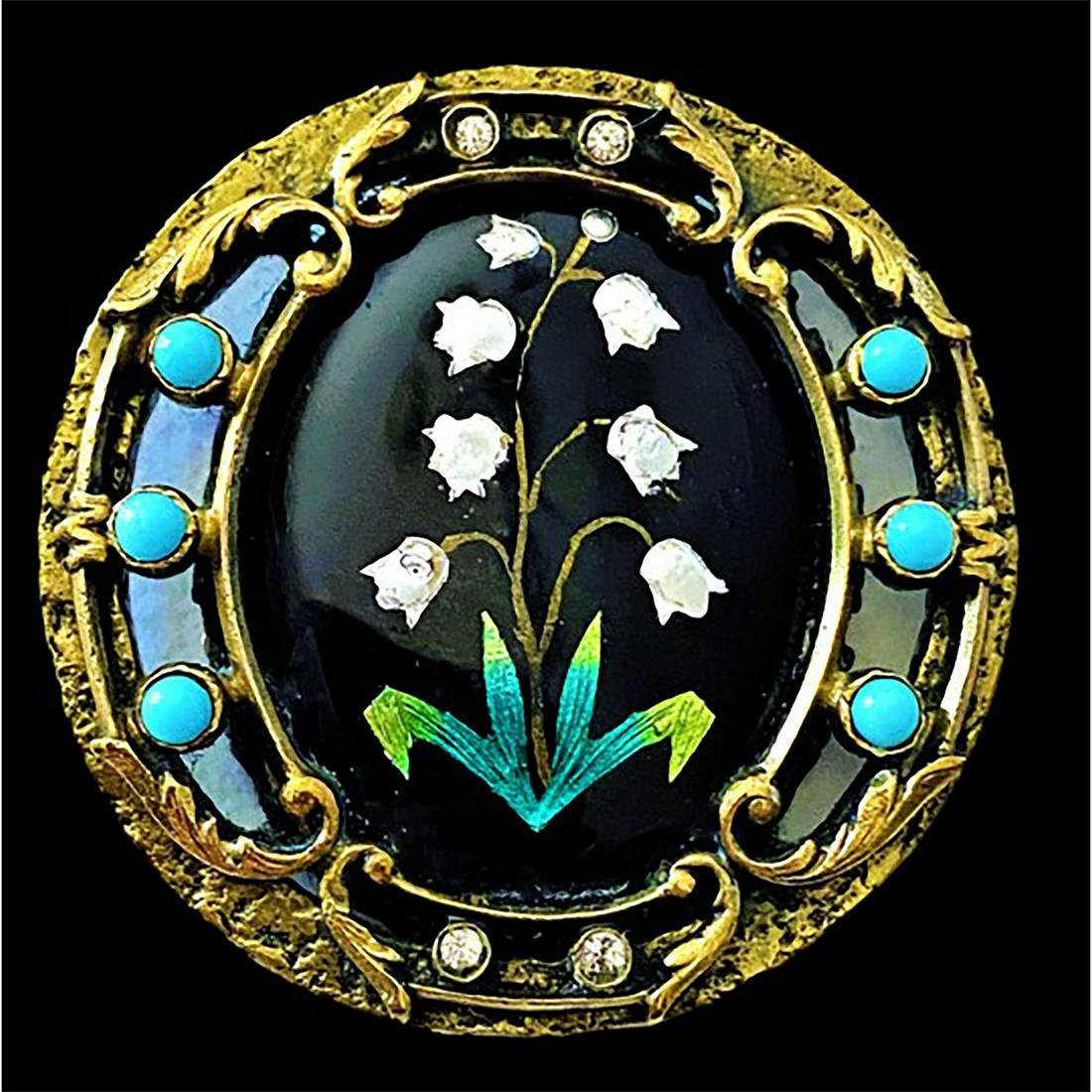 A DIVISION ONE FOIL ENAMEL LILY'S OF THE VALLEY BUTTON (1 of 2)