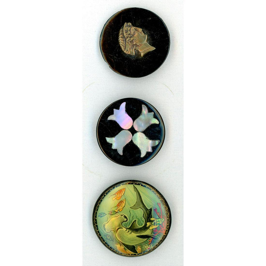 A SMALL CARD OF DIV 1 AND 3 PAPER MACHE BUTTONS (1 of 4)