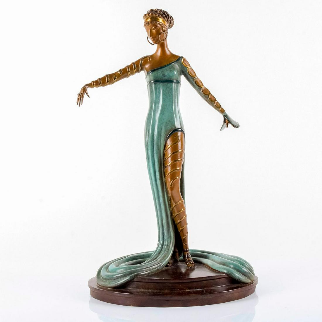 Erte (French, 1892-1990) Bronze Sculpture, La Merveilleuse: Limited edition of 250; cold painted with gilded and brown patina bronze. Foundry mark for RKP International Corp. Erte signature, edition number, and date etched into base. Age related wear; minor cr