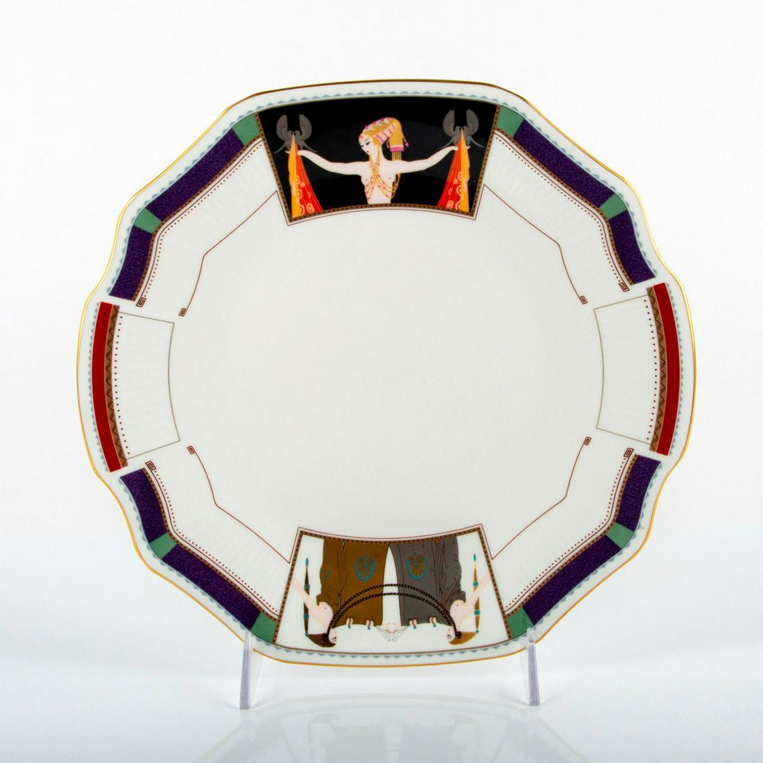 Shiseido Hanatsubaki Club Collector Plate, Esprit D'Erte: Bone china; gold tone scalloped rim; featuring several women in elegant garb. Shiseido backstamp. Title and date on back. Good condition. #plate #erte #shiseido Issued: 1990 Dimensions: 10"L x 10.5"W 
