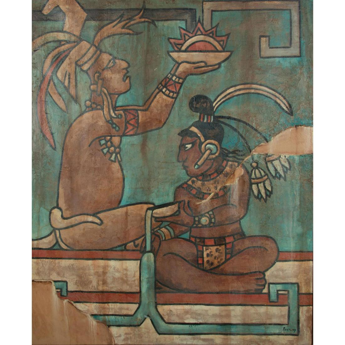 Large Mayan Style Canvas Art, Signed (1 of 8)