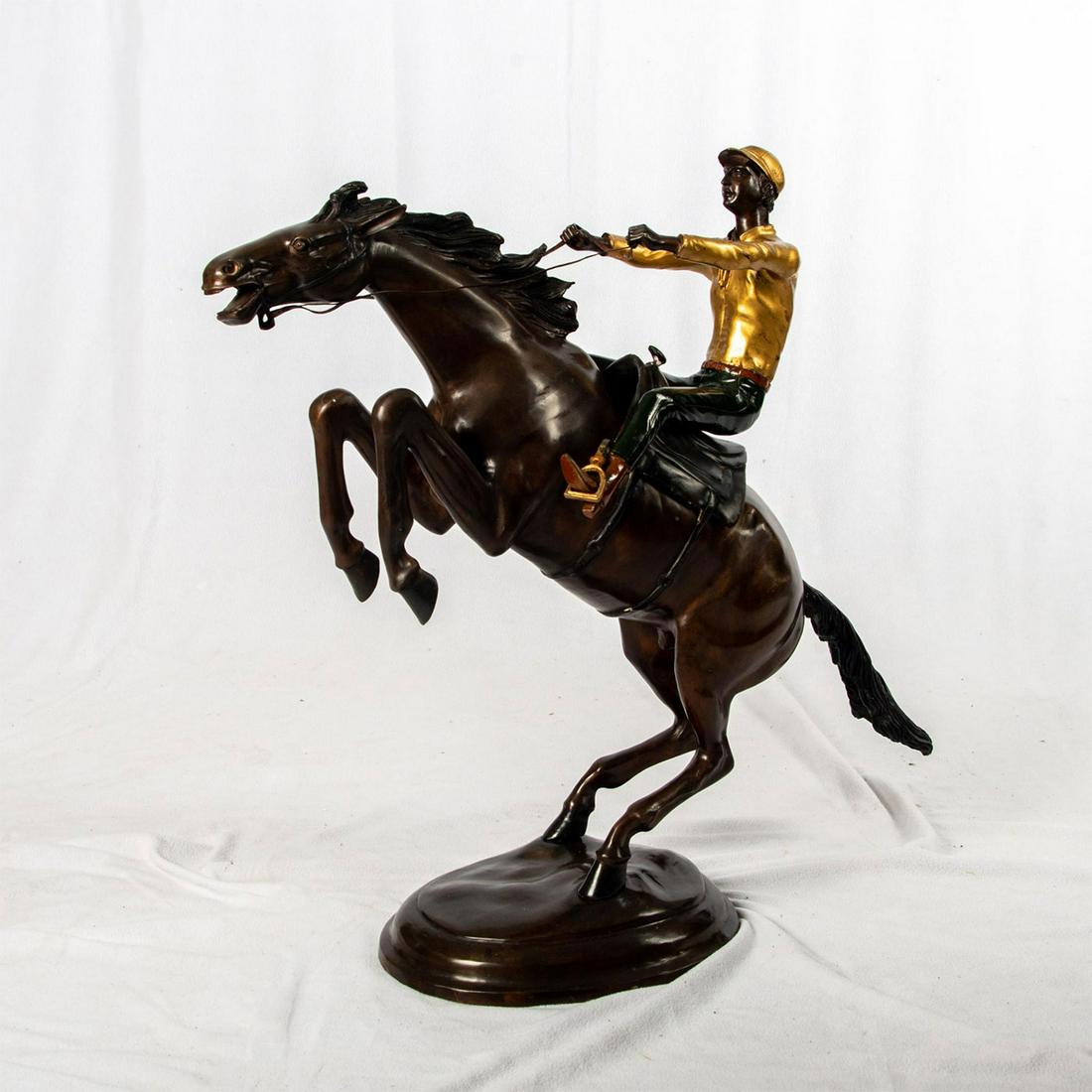 Vintage Large Bronze Figure Rearing Race Horse with Rider (1 of 8)