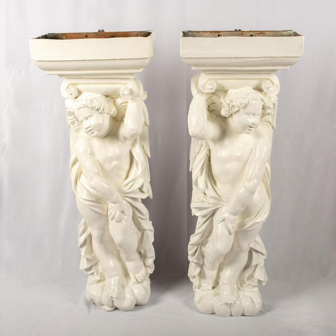 2pc Large White Fiberglass, Cherub Wall Sculptures (1 of 5)