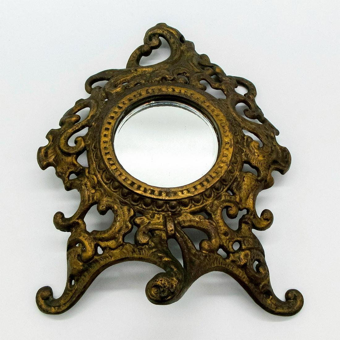 Vintage Small Round Cast Metal Mirror (1 of 5)