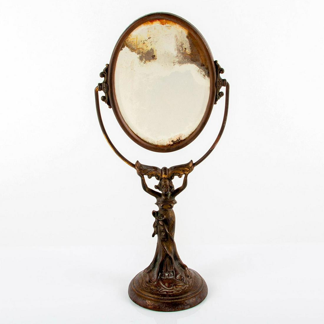 Vintage Art Nouveau Metal Vanity Mirror, Figural Lady (1 of 5)