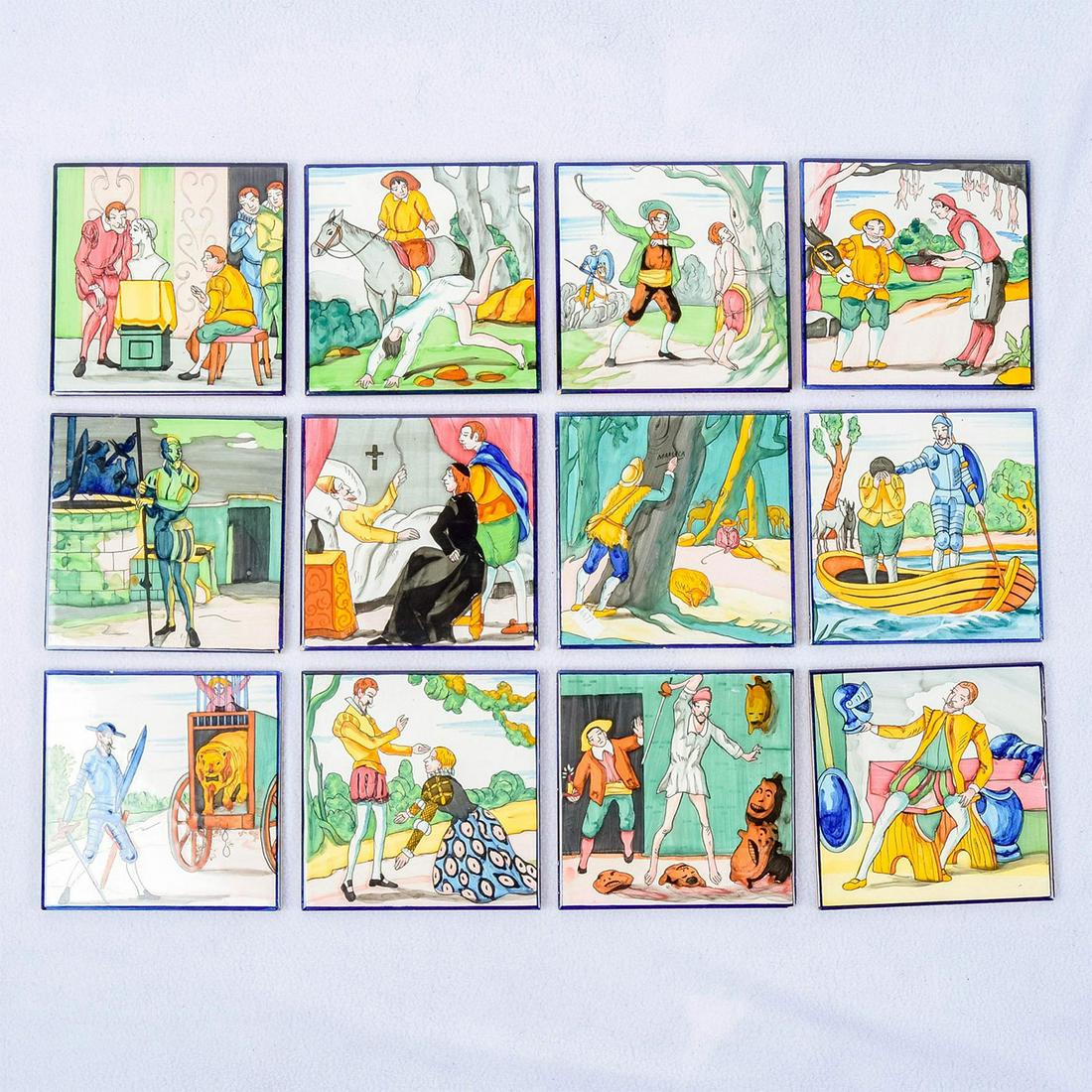 12pc Vintage Hand Painted Porcelain Tiles, Don Quixote (1 of 5)