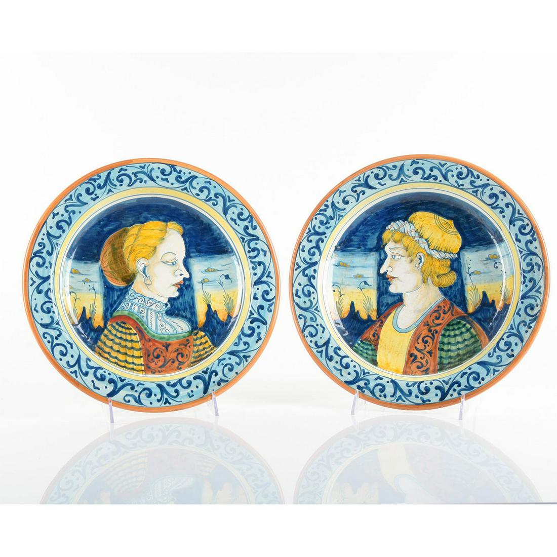 2pc Deruta Majolica Plates, Male and Female Portraits (1 of 6)