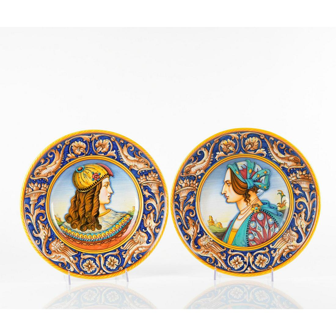 2pc Ditta Grazia Deruta Italy Plates, Renaissance Portraits (1 of 6)