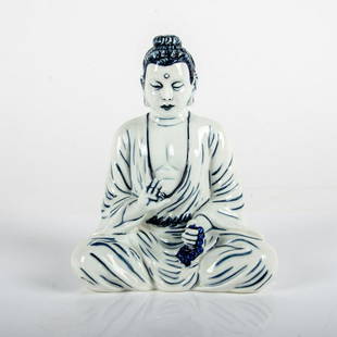 Royal Doulton Blue Flambe Figurine, Guizhou Buddha BA60: Rare blue flambe variation of BA60; 100th Anniversary Burslem Artwares. Royal Doulton backstamp. Figurine size - 7"H x 5.75"W. Base size - 1" x 6"W. #blueflambe #colorway #Buddha 
