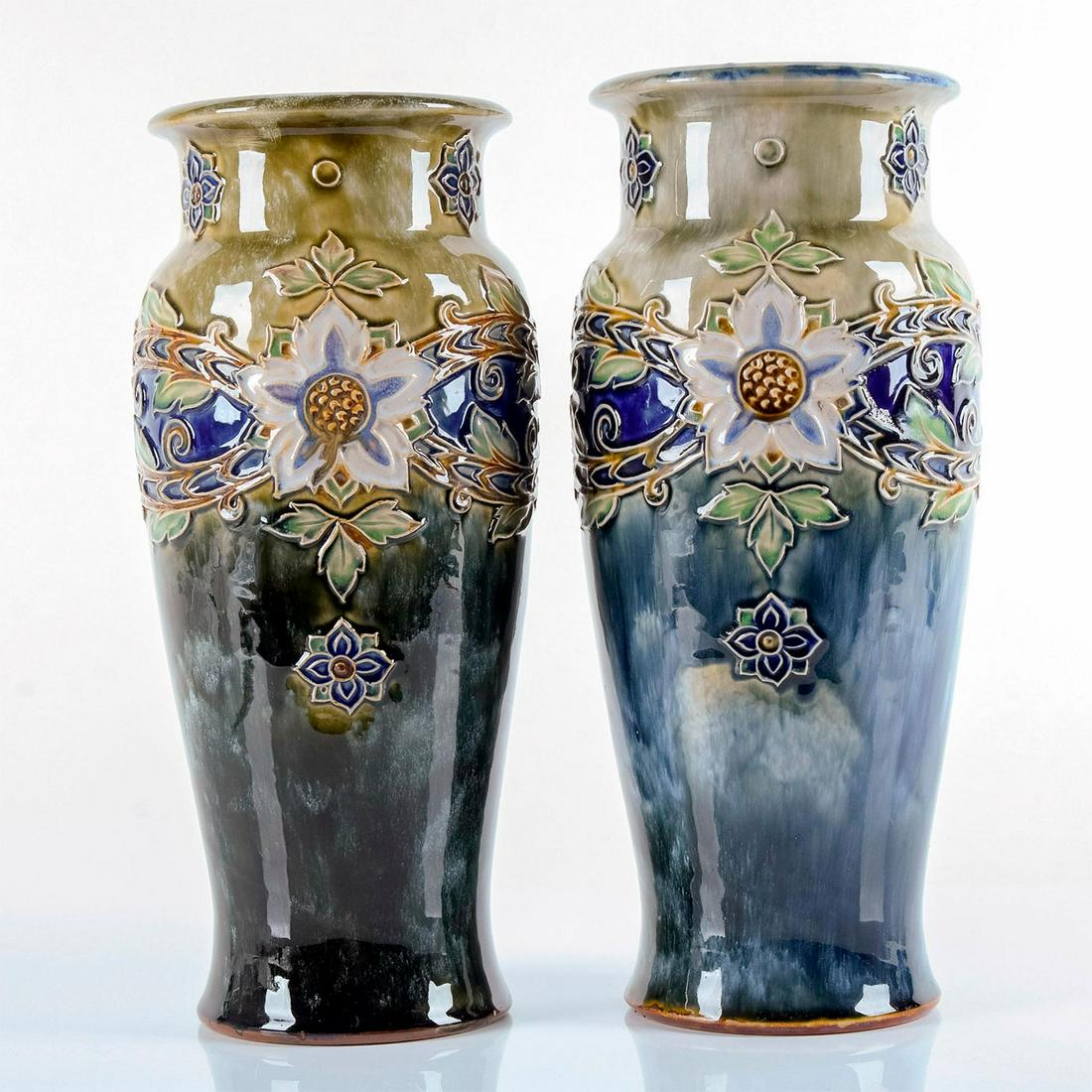 Pair of Royal Doulton Vases with Ornate Art and Craft Design (1 of 9)