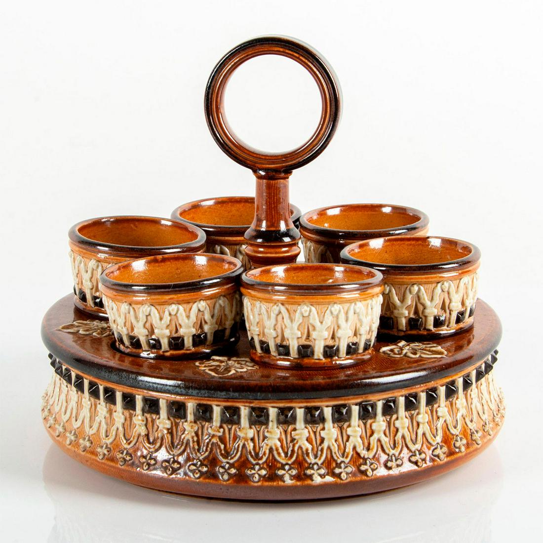 Doulton Lambeth Stoneware Egg Stand and Six Egg Cups (1 of 6)