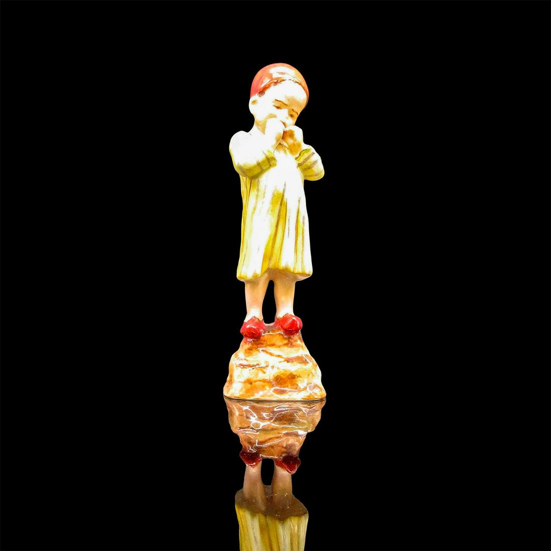 Royal Worcester F. G. Doughty Figurine, Egypt 3066: Hand painted bone China Children of the World Collection of boy in yellow striped kaftan and tarboosh eating a sweet. Royal Worcester backstamp. #royalworcester #egypt #figurine Artist: Freda G. Dough
