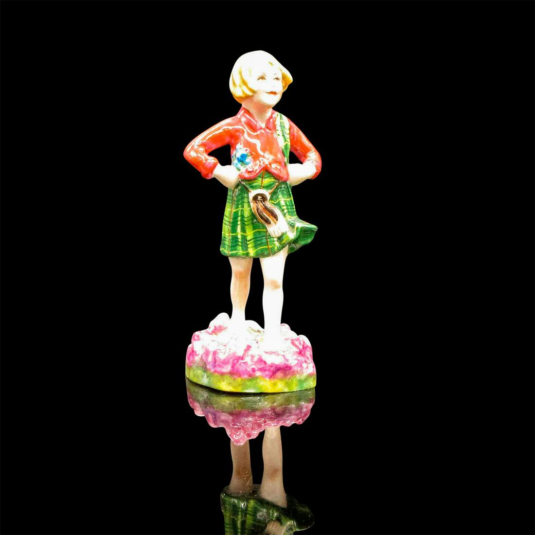 Royal Worcester F. G. Doughty Figurine, Scotland 3104: Hand painted bone China Children of the World Collection of barefooted girl in green kilt and red jacket. Royal Worcester backstamp. #royalworcester #scotland Artist: Freda G. Doughty Issued: 20th c. 