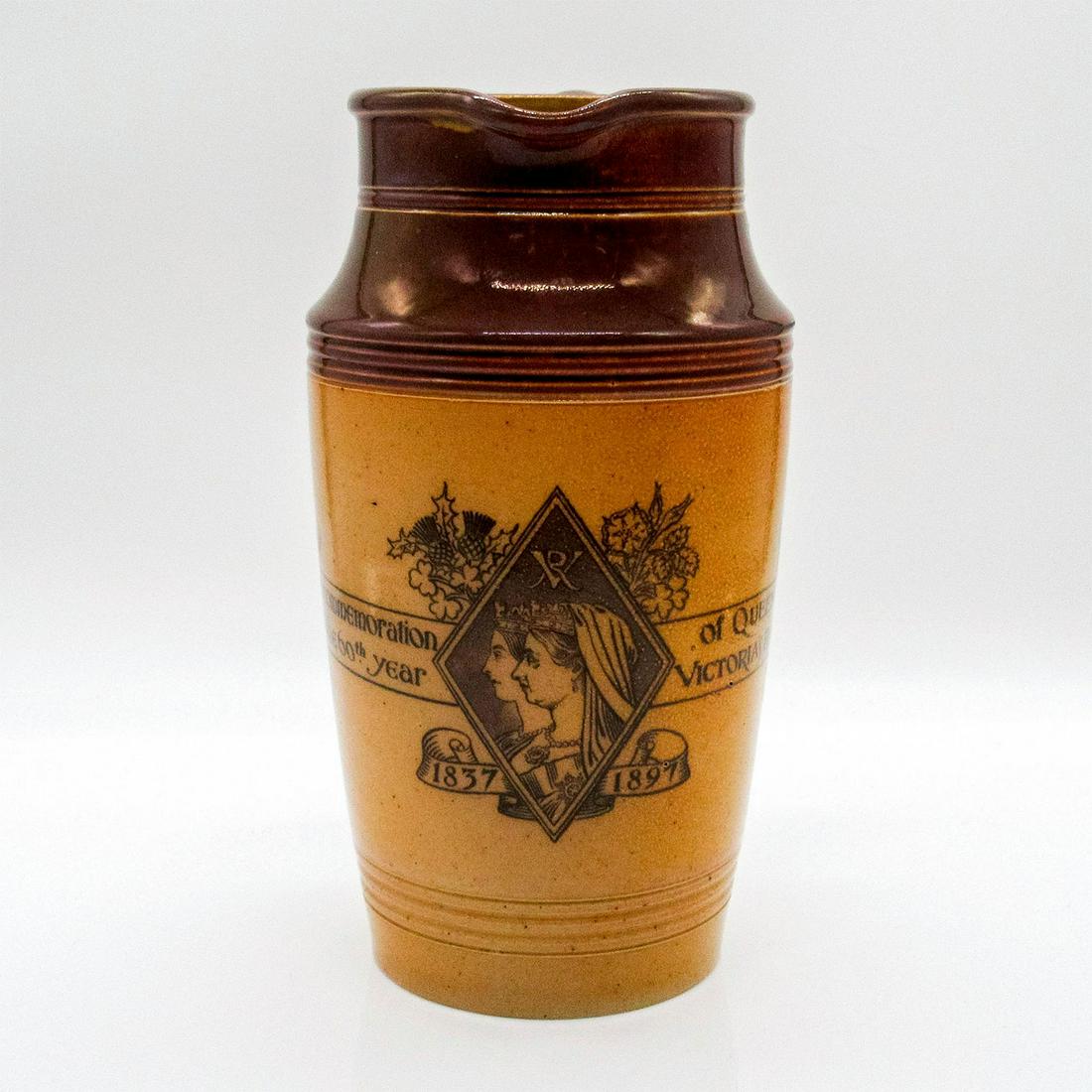 Tall Doulton Lambeth Stoneware Jug, Diamond Jubilee 1897 (1 of 5)
