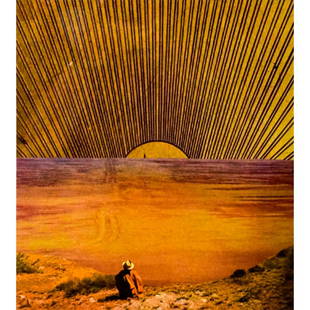 Heather Heininge Framed Art Print, Kenda: Art print titled "Kenda", person watching the sunset, by Heather Heininge. Tan frame with acrylic cover and wire hanger. Print sight size: 9"W x 10.25"H Outer frame: 14.25"W x 20"H White mark on the