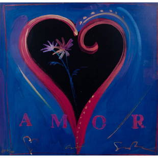 Simon Bull (British b. 1958) Signed Lithograph, Amor IV: Hand-signed in pen on lower center. Numbered in lower left: SP31/100. Comes with COA. Housed in silver tone wooden frame with clear cover. Sight size - 14.75W" x 14.75"H. Frame size - 23"W x 23"H.