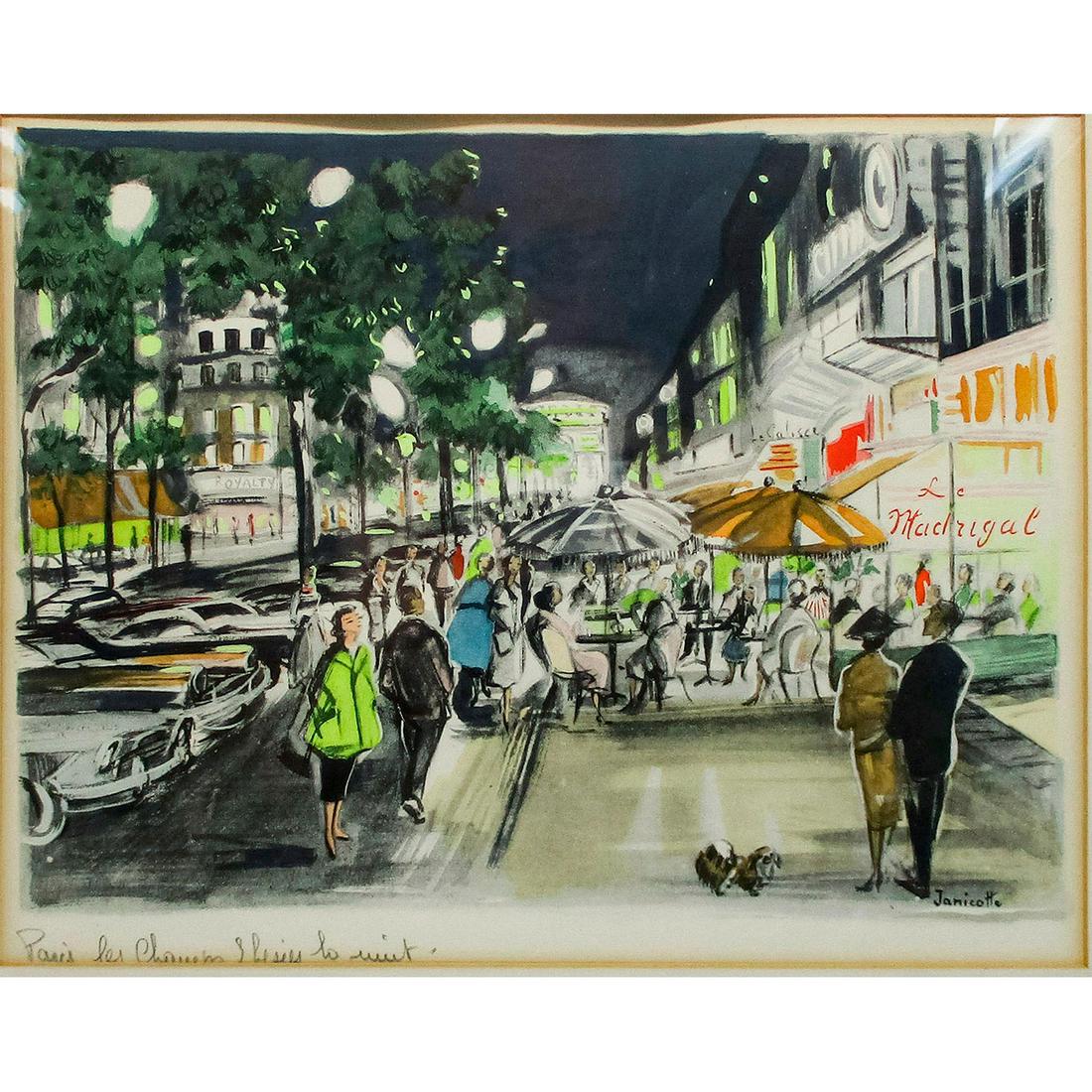 Janicotte Watercolor Print, Paris Scene on Champs-Elysees (1 of 3)