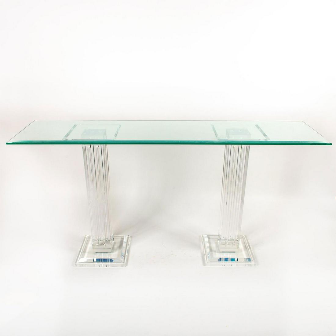 Rectangular Glass Console Table Top With Two Lucite Pillars (1 of 8)