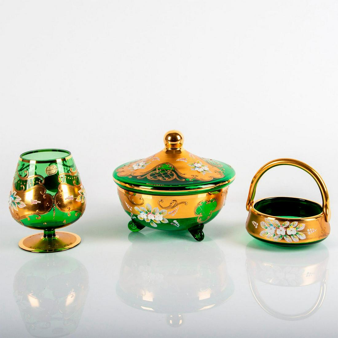 3pc Set of Enameled Bohemia Glass Dishware (1 of 6)