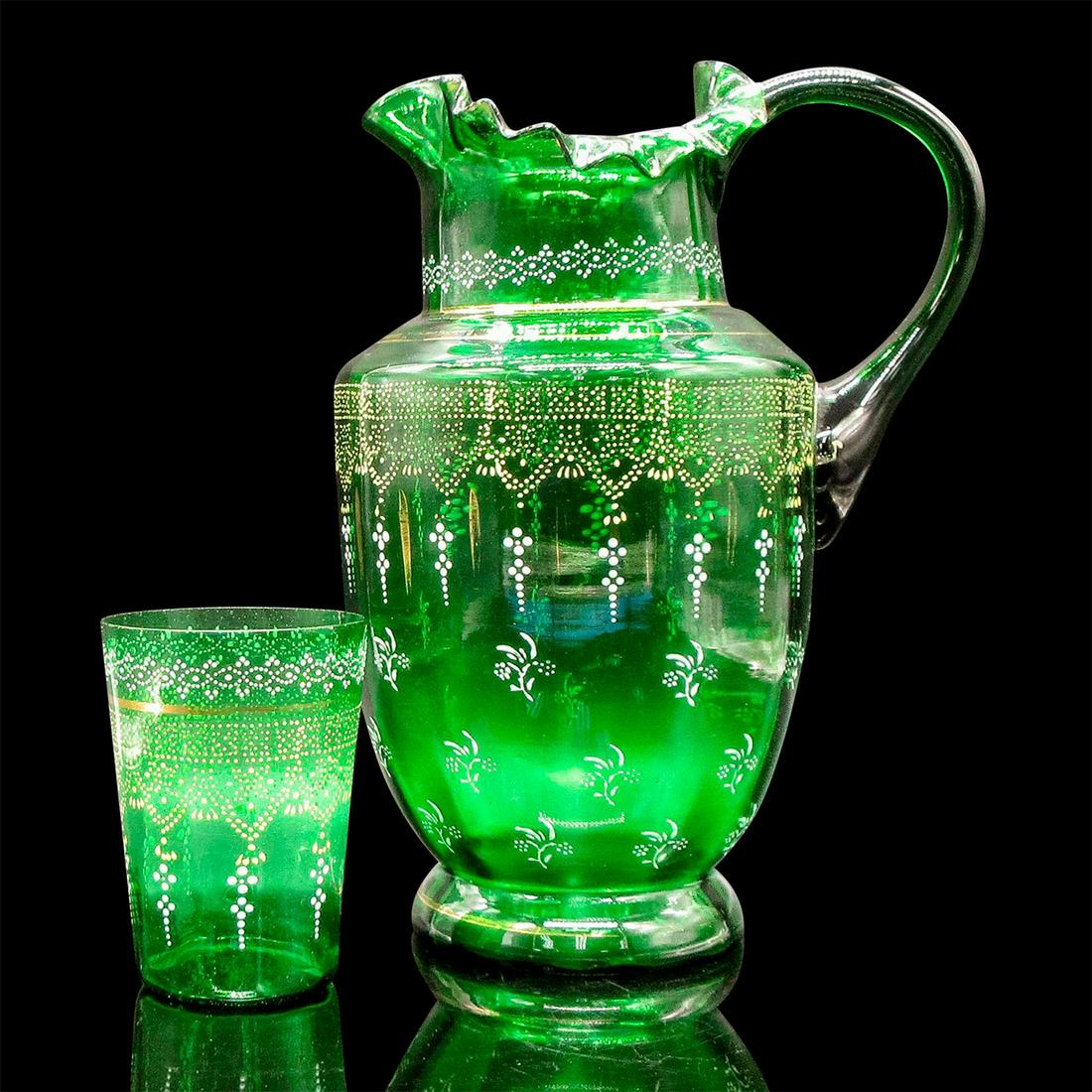 Vintage Green Glass Pitcher and Glass (1 of 5)