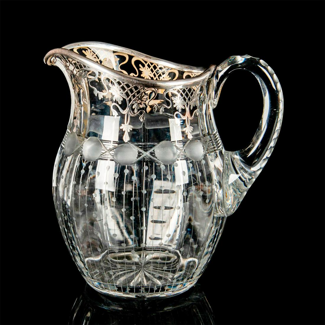 Antique Hand Cut Crystal Pitcher with Silver Overlay (1 of 4)