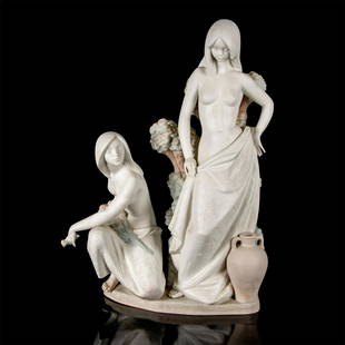 Pastoral Scene 1015386 - Lladro Porcelain Figurine: Matte porcelain. Lladro backstamp. Artist: Juan Huerta Issued: 1986 - 1995 Dimensions: 23.5"H x 15.75"W Manufacturer: Lladro Country of Origin: Spain