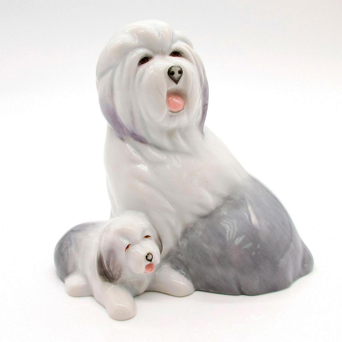 Treasured Times - Royal Worcester Figurine: Glossy porcelain adorable canine figurine of a adult and puppy Old English Sheepdog. Time For You series. Royal Worcester and Made in China backstamp. #RoyalWorcester #OldEnglishSheepdog #TreasuredTim
