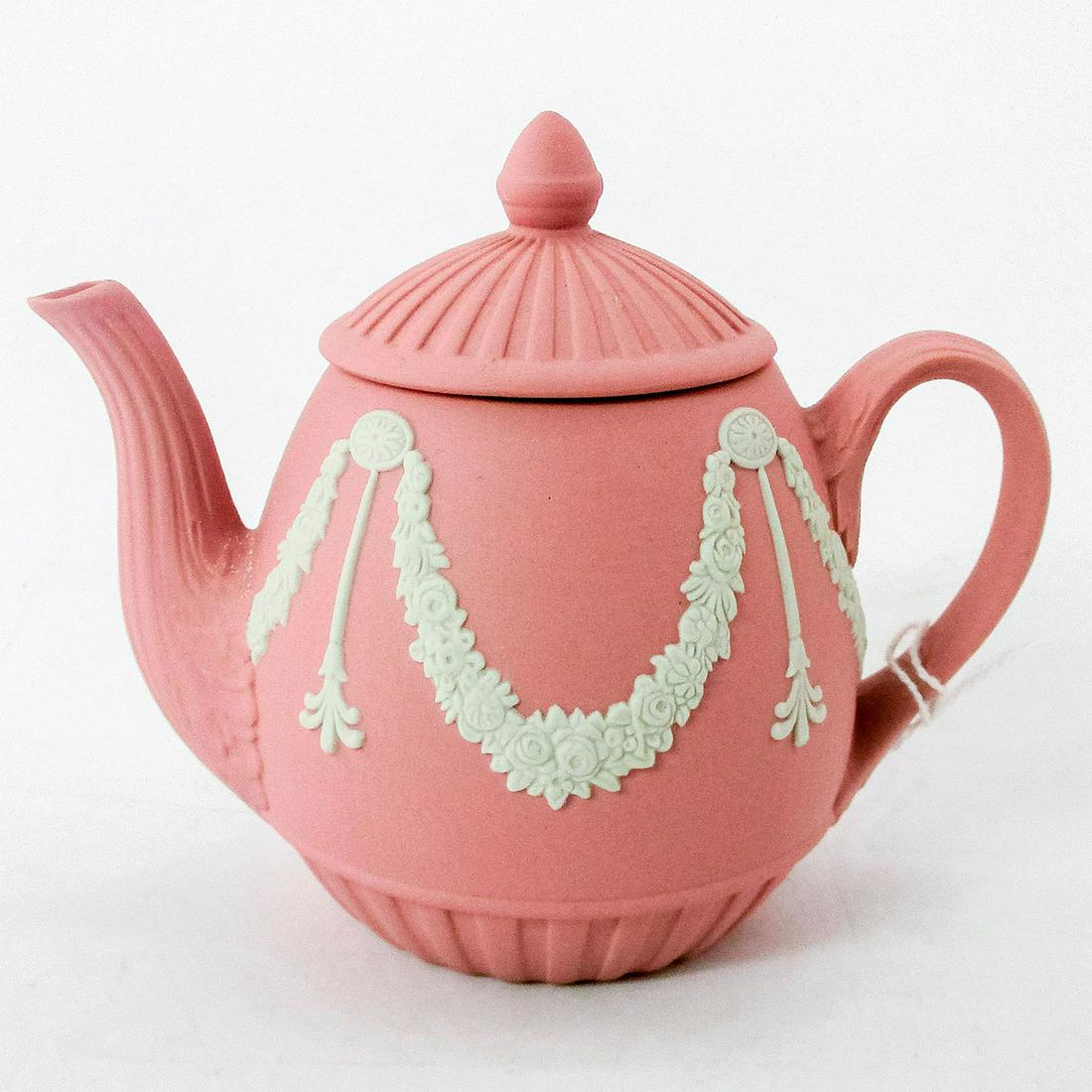 Wedgwood Pink Jasperware, Miniature Tea Pot with Lid (1 of 4)