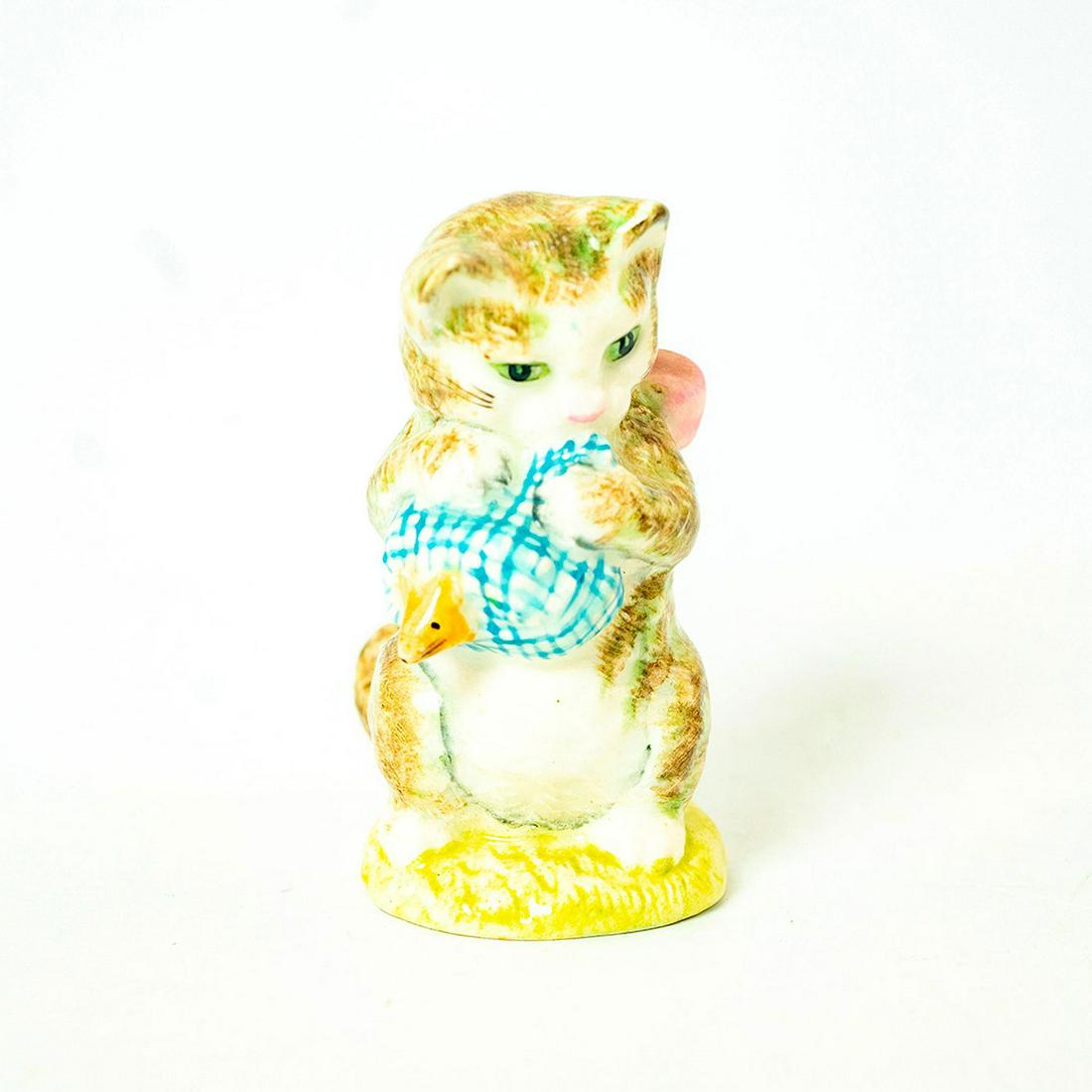 Miss Moppet (Striped) - Beswick - Beatrix Potter Figurine: Beswick Backstamp. Striped brown cat, blue checkered kerchief. Artist: Arthur Gredington Issued: 1978 - 2002 Dimensions: 3''H Manufacturer: Beswick Country of Origin: England