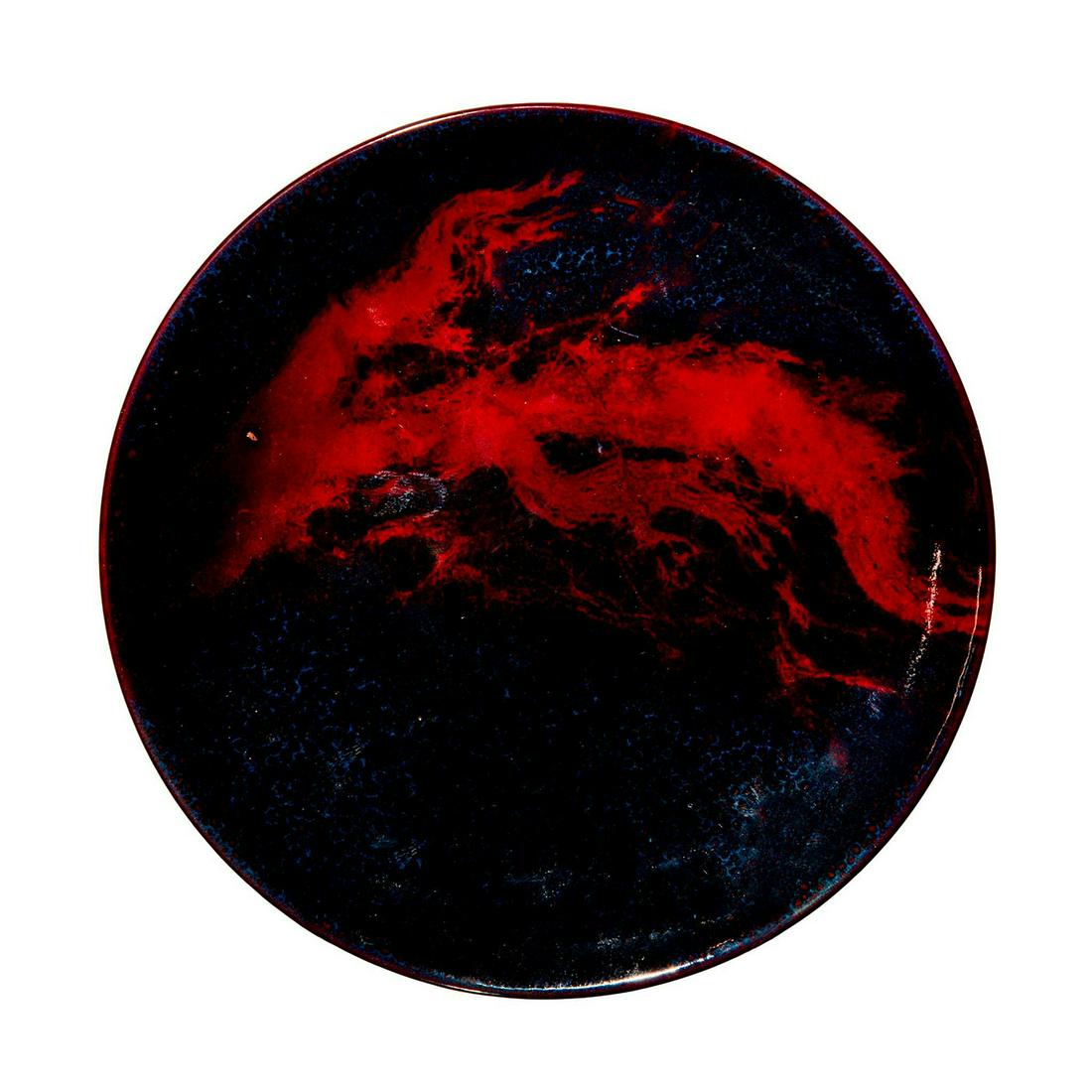 Royal Doulton Anthony Forster Flambe Plate: Rich red and blue flambe glaze. Marked Anthony Forster on underside. Attributed to Doulton. Issued: 20th c. Dimensions: 6.25" dia. Manufacturer: Royal Doulton Country of Origin: England